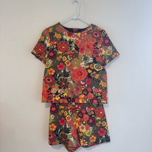Zara Trafaluc Floral Romper in Green & Orange Small - Picture 2 of 14